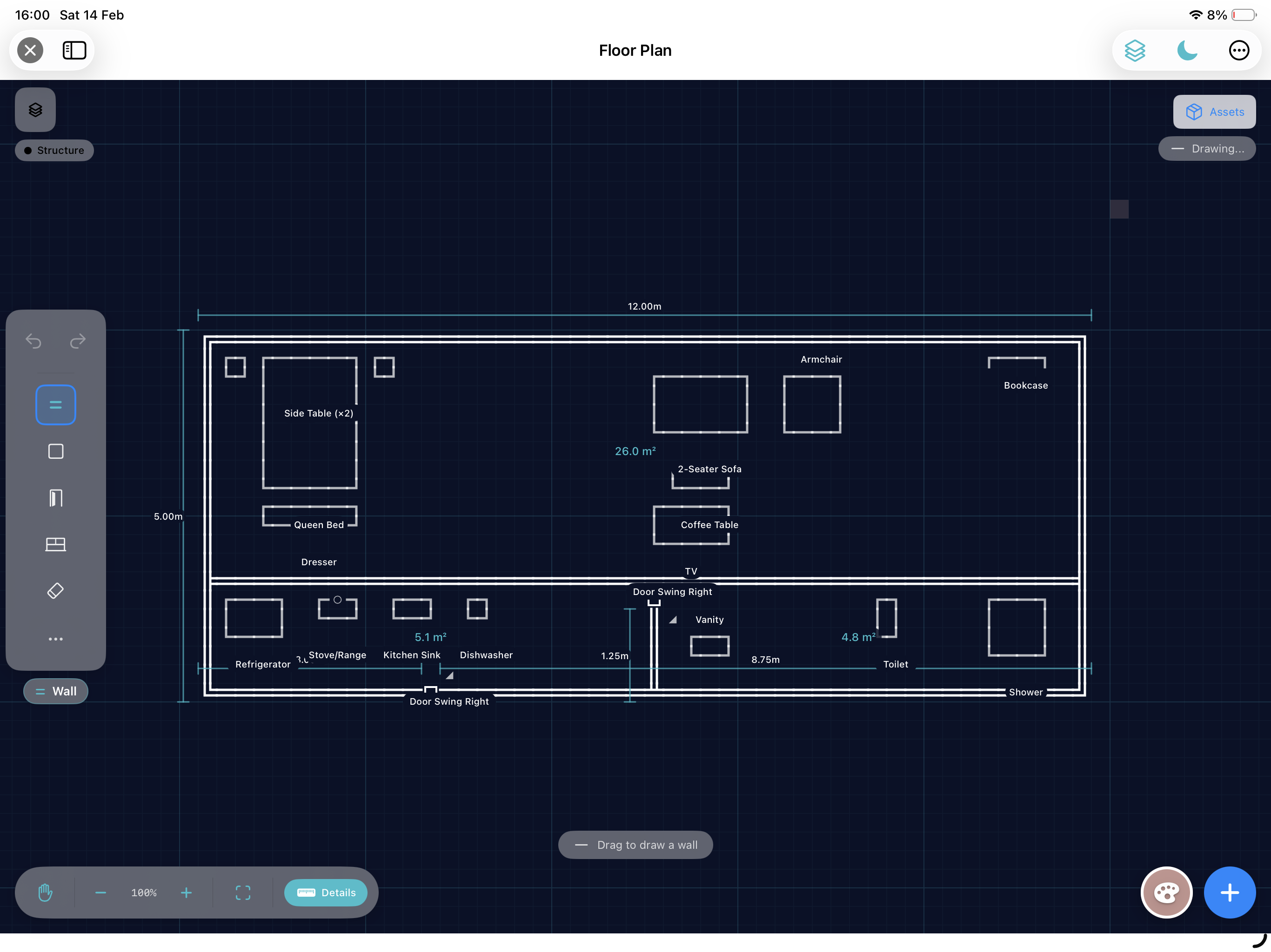 Studio Apartment floor plan template